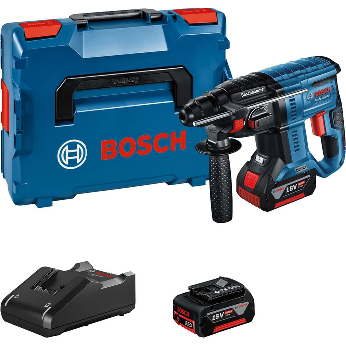 Акумуляторний перфоратор Bosch Professional 18V System GBH 18V-21 (макс. енергія удару 2 Дж, вкл. 2 акумуляторні батареї GBA 18V 4,0 Ач, швидкий зарядний пристрій GAL 18V-40, L-BOXX)