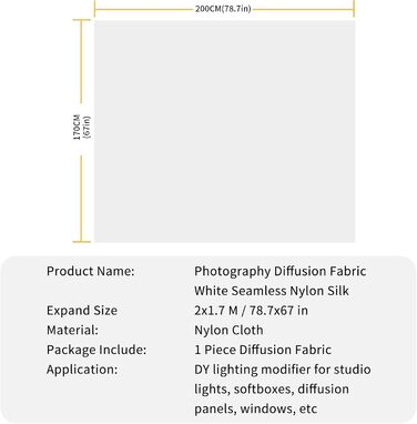 Тканина для розсіювача світла Goshoot 2x1,7 м для м'якої коробки, нейлон шовк дифузія білий безшовний модифікатор світла фотостудія освітлення продукт фотографія світлові намети портрет