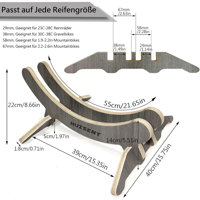 Підлогова підставка для велосипедних шин сірого дуба шириною велосипедних шин від 29-67 мм Велосипедна дисплейна стійка для приміщень, дому, гаража, для гірських і шосейних велосипедів