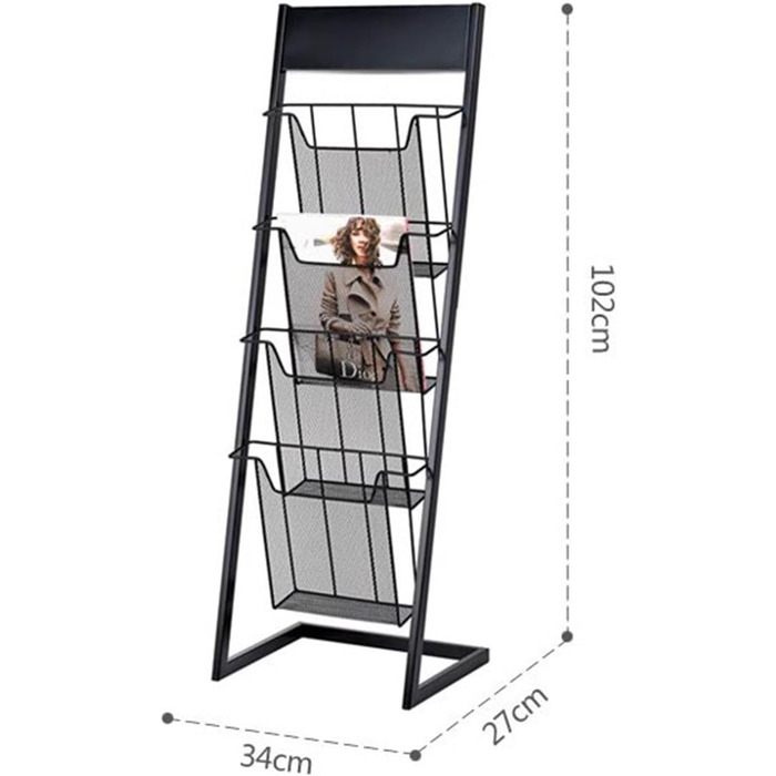 Підлоговий стелаж для журналів 4-шаровий стенд для демонстрації брошур, підлоговий тримач журналу для літератури, підлоговий стелаж для журналів, інформаційний стенд для продуктів, виставок, ярмарків (G Gold)