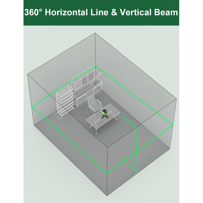 Лазерний нівелір CUSBON, професійний поперечний лазер з горизонтальною лінією 360 градусів (самовирівнювання, зелений лазер, зарядка через USB тип C, адаптер, захисна сумка) для використання в приміщенні та на будівельному майданчику