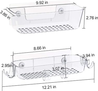 Душова полиця, самоклеючий органайзер для душу, нержавіюча, з тримачем для бритви та гачком, душова полиця для зберігання у ванній кімнаті (прозора, 2 шт.)