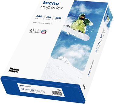 Принтер/копіювальний папір tecno Superior 160 г/м, A4, 250 аркушів, яскраво-білий 160 г/м 250 аркушів Одинарний