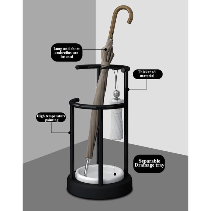Тримач для парасольки NIZAME зі знімним піддоном для крапель, декоративна металева полиця, окремо стояча, для передпокою, офісу, патіо, декору, 3 гачки (колір стиль 2)