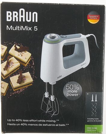 Побутовий HM5100WH ручний міксер Braun, білий/сірий одинарний