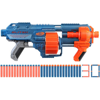 Бластер Nerf Elite 2.0 Shockwave RD-15, 30 дротиків Nerf, обертовий барабан на 15 дротиків, швидкий вогонь з помповим механізмом, з можливістю розширення, упаковка без розчарувань