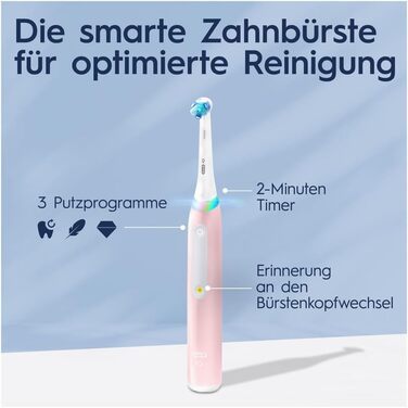 Електрична зубна щітка Oral-B iO 3N, рожева, кругла щітка, м'які мікровібрації, 3 режими чищення, 1 зарядний пристрій, 1 тримач щітки, акумуляторна