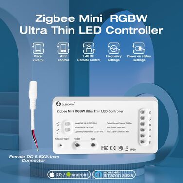 Контролер світлодіодної стрічки GLEDOPTO ZIGBEE3.02.4G Mini RGB RGB Контролер світлової стрічки DC5-12-24V Голосове керування за допомогою програми Сумісний з Tuya SmartThings Storeo Echo Plus