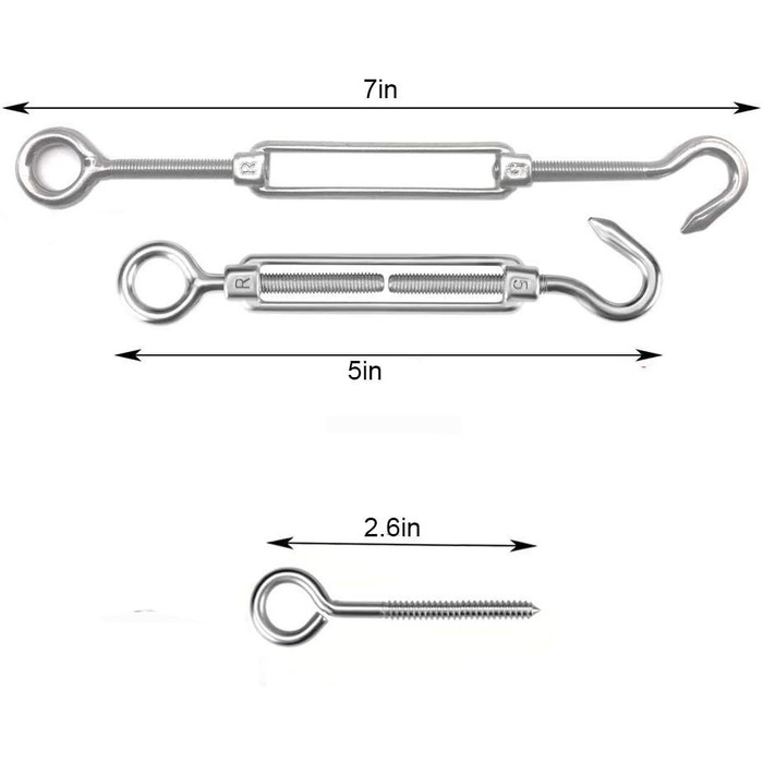 Набір мотузок з нержавіючої сталі TooTaci 2 мм, набір шпалер для тросів, натягувач мотузки M5 з нержавіючої сталі та 304 натяжний дріт з нержавіючої сталі в ПВХ оболонці, сталевий трос з вушками, набір для натягу мотузки для підвісів, огорожі, штор, саду 