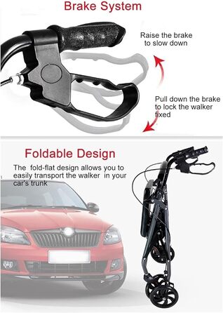З сидінням і кошиком і гальмами, міцні складні ходунки для високих і важких людей, регульовані по висоті ходунки для літніх людей, прикраса