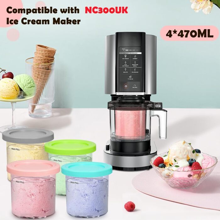 Контейнер BYKITCHEN Creami для виробництва вершкового морозива Ninja NC300EU, 4 відра для морозива, аксесуари для льодогенератора, сумісні з льодогенератором Ninja Creami NC299EU NC300EU NC301EU сірийрожевийсинійзелений