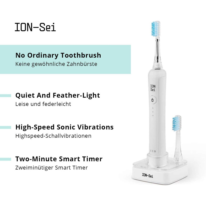 Звукова електрична зубна щітка/запатентована зубна щітка Ion (до 31 000 рухів щітки / хвилина) з Японії для електрика. Ionic & Чищення зубів і догляд за яснами - Денний білий