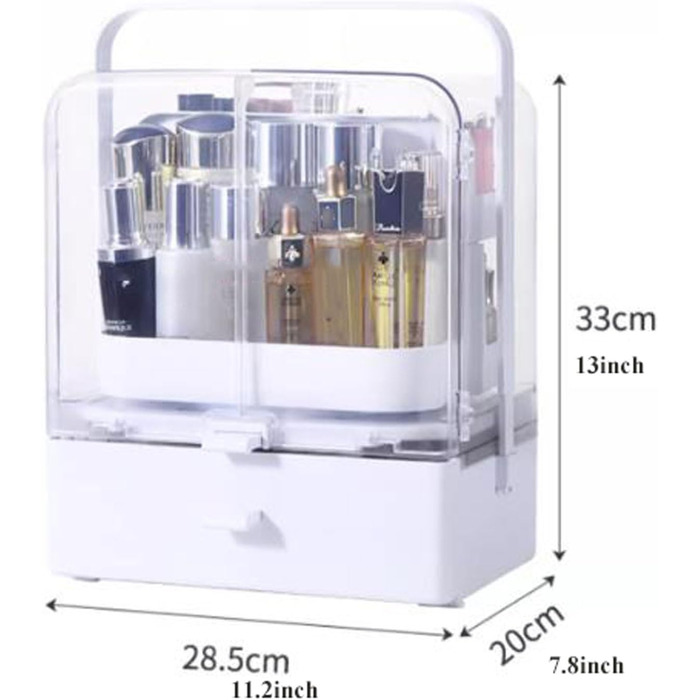 Органайзер для косметики та догляду за шкірою UPGENT, поворотна коробка-органайзер для макіяжу з прозорою кришкою та ящиком, органайзер для косметики великої місткості, обертовий диск для макіяжу