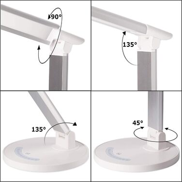 Світлодіодна настільна лампа біла з регулюванням яскравості з сенсорною функцією - Поворотна настільна лампа 5 кольорів світла регулюється для офісу та столу Функція пам'яті - USB-порт для зарядки, лампа для читання Сенсорна лампа