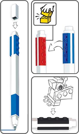 Креативна швидковисихаюча гелева ручка з тарілкою LEGO - набір з 10 кольорів, тонкий наконечник 0,5 - Офісне письмове приладдя (ука (1 упаковка), чорний/червоний/синій)