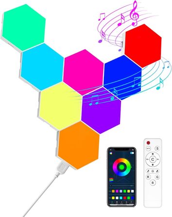 Шестикутні світлодіодні панелі - 8 упаковок Hexagon RGB Smart Wall Light Indoor Creative Decorative Hexa LED Light Panels Music Sync для кімнат та ігор