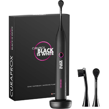 Зубна щітка Curaprox Sonic Black біло-гідрозвукова, 3 різні рівні чищення, світлодіодний дисплей функцій, насадка для щітки з активованим вугіллям, із зарядним пристроєм і дорожнім кейсом