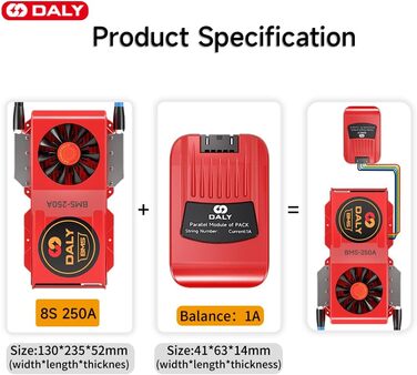 Паралельний модуль DALY BMS 1 A з вентилятором Smart BMS LiFePo4 8S 24 В 250 А та портом CAN, Smart BMS Bluetooth ключ для літієвих акумуляторів 3,2 В, інвертор, ДБЖ та домашня система зберігання Lifepo4 8S 24V CAN BT 250A вентиляторпаралельний Module1A