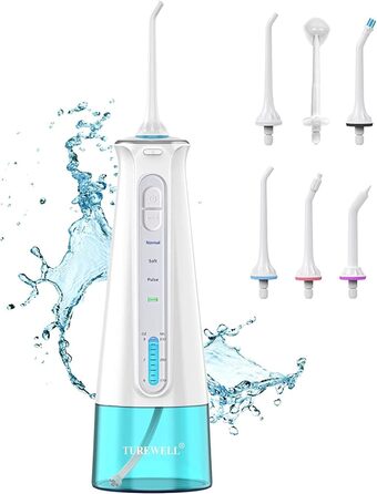 Бездротовий іригатор для порожнини рота TUREWELL, Water Flosser з 3 режимами та 6 насадками, водонепроникна USB-зарядка IPX7 для подорожей та дому Black