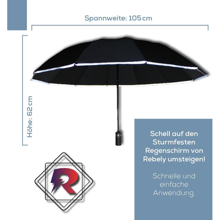 Парасолька штормозахисна - надзвичайно стійка з 12 стійками - складається без крапель завдяки зворотному складанню - маленька компактна - жіноча чоловіча складна парасолька - до автомата - світловідбивачі по краю