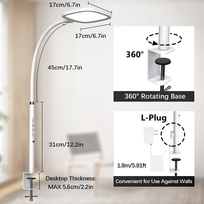Вт Супер яскрава надширока настільна лампа із затискною планкою, настільна лампа зі світлодіодним регулюванням яскравості, настільна лампа для монітора з пультом дистанційного керування, лампа денного світла для офісу Дитячий екран білий, 20