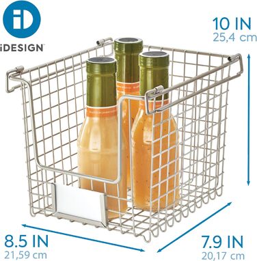 Кошик для зберігання iDesign, невеликий кошик для ванної кімнати, кухні та офісу, штабельований металевий кошик з ручками для косметики, канцелярського приладдя тощо, сріблястого кольору