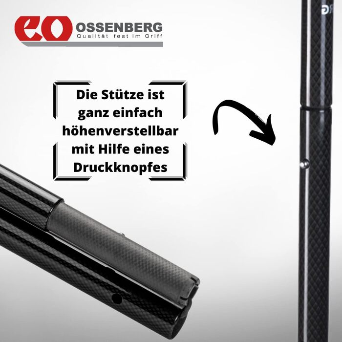 Складна карбонова дорожня опора Ossenberg з ергономічною жорсткою ручкою - регульована по висоті милиця для подорожей - милиця на передпліччя - з навантаженням до 140 кг - легка і стійка - чорна