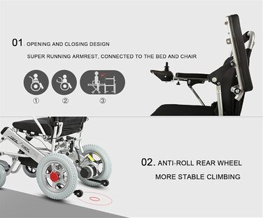 Електричне інвалідне крісло, розбірне легке інвалідне крісло, повністю автоматичне електричне крісло колісне з електромагнітним гальмом, подвійні двигуни, велика кришка