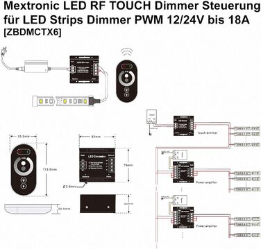 Бездротовий диммер Mextronic LED з сенсорним пультом дистанційного керування для світлодіодних стрічок