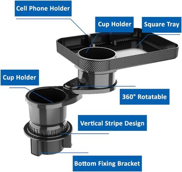 Автомобільний тримач для чашки настільний піднос 360 регульований автомобільний настільний тримач для чашки розширювач тримач для пляшок тримач для води тримач для пляшок для автомобіля чорний