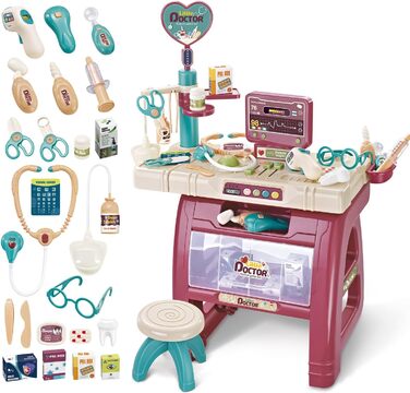 Набір для рольових ігор Doctor Play Set Медичні станції зі звуком та світлом, Набори для косплею зі стетоскопом термометром шприцом, медичні іграшки для дітей хлопчиків та дівчаток (25)