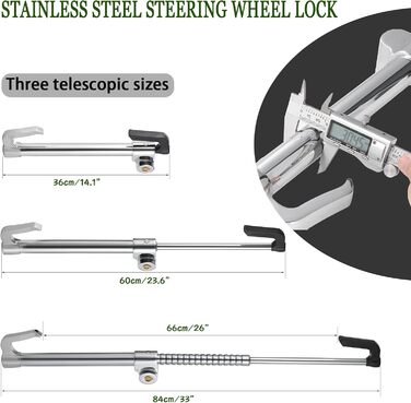 Блокування керма автомобіля, висувний гачок Блокування гальма Блокування зчеплення Універсальний протиугінний замок Замок керма з нержавіючої сталі з 3 ключами для легкового фургона Легкового автомобіля Позашляховика Вантажівки