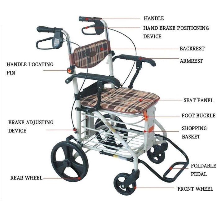 Стандартний допоміжний засіб для ходьби Rollator Roller Walker для людей похилого віку - алюмінієвий складаний допоміжний засіб для ходьби, регульований по висоті допоміжний засіб для ходьби для спільного використання