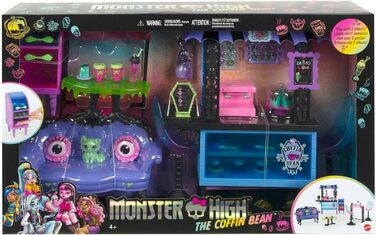 Ігровий набір Monster High Caf Black Soul - моторошні меблі, випічка та напої, стійка, подарунковий набір для 5 ляльок, понад 20 окремих деталей, HMV78