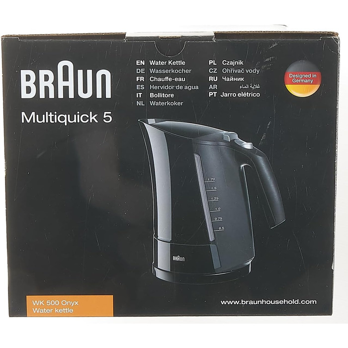 Чайник De Longhi Braun Multiquick 5 WK 500 Aquaexpress (3000 Вт, 1.7 л) чорний