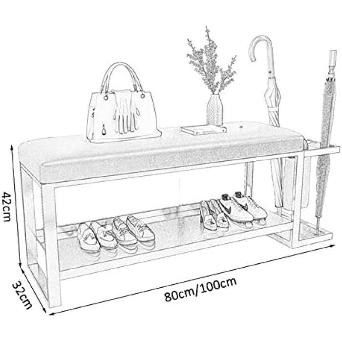 Сучасна лавка для взуття Kunyun з тримачем для парасольки, вхідна лавка для взуття з м'яким сидінням, органайзер для взуття металевий каркас, білий, 80X32X42 см (313X17 дюймів) білий 80x32x42 см (313x17 дюймів)
