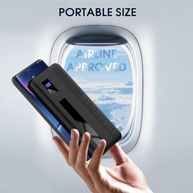 Power Bank 10000mAh, USB C порт, зовнішній світлодіодний дисплей, 2 USB виходи і Micro USB вход,  чорний