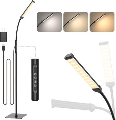 Світлодіодний торшер Mojimdo 120, яскраві торшери для вітальні, 3 колірні режими та 10 рівнів яскравості 3000K-6000K стояче світло, лампа для читання на гусячій шиї з сенсорним керуванням для офісу в спальні