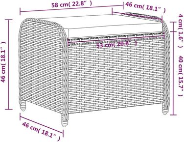 Садовий табурет ZEYUAN з подушкою сірий 58x46x46 см Poly Rattang, балконний табурет, садовий підніжка, садовий підніжка, табурет для ніг, табурет для садових меблів - 365734