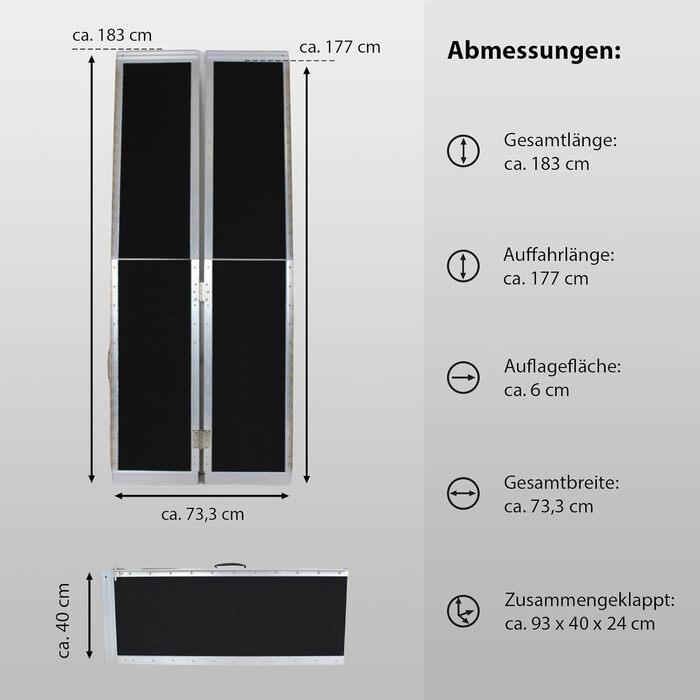 Рампа для інвалідного візка складна 183 см Вантажопідйомність 272 кг Алюміній сірий Рампа з чорним покриттям