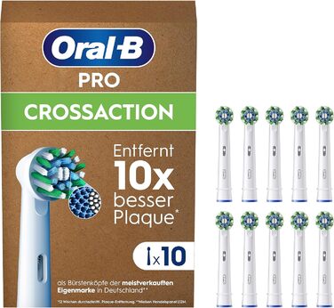 Щітки Oral-B Pro CrossAction для електричної зубної щітки, 12 шт. , чудове чищення зубів, X-щетина, оригінальна насадка для зубної щітки Oral-B, упаковка, готова до поштової скриньки, Зроблено в Німеччині (10 шт. (1 упаковка), Біла)