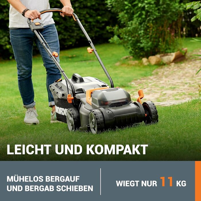 Акумуляторна газонокосарка WORX WG779E.1 40В (2 x 20В) - ширина зрізу 34 см - ідеально підходить для садів площею до 460 м - технологія IntelliCut - зручне зберігання - в комплекті акумулятор 2х4Ач та подвійний швидкий зарядний пристрій Один