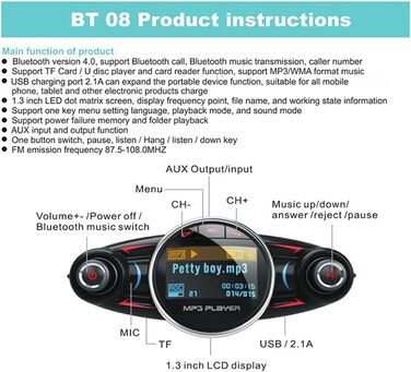 Автомобільний MP3-плеєр Bluetooth FM-передавач Bluetooth AUX аудіоприймач Автомобільний стереоадаптер з обертанням на 180 градусів з автомобільним зарядним пристроєм USB