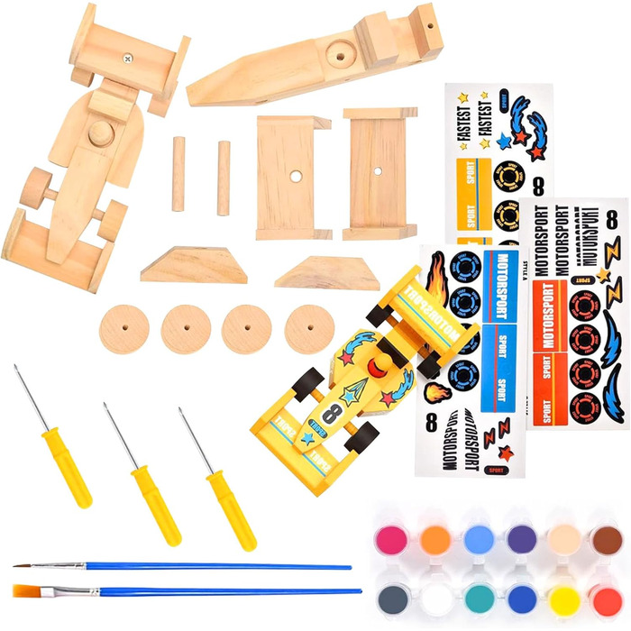 Частини гоночного набору для дітей з дерева, дерев'яні набори для гоночних автомобілів для дітей, дитячі набори для саморобних автомобілів для малювання, для хлопчиків і дівчаток від 3 4 5 6 7 років, іграшкові подарунки, 3
