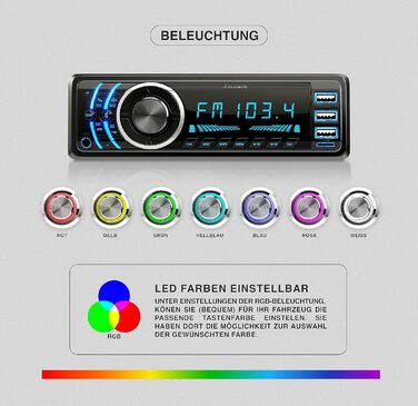 Універсальна 1 DIN автомагнітола з 3 USB-роз'ємами, MP3, RDS, ID3, RGB, AUX, SD слот для карти, функція гучного зв'язку, пульт дистанційного керування, 870M