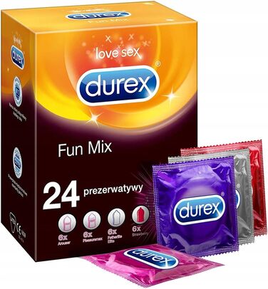 Презервативи Durex Fun Mix - різні різновиди для захоплюючого різноманіття - Контрацепція, яка приносить задоволення - 24 оптові упаковки