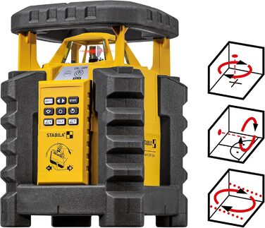 Обертовий лазер STABILA LAR 350, комплект з 9 предметів, самовирівнювання, ручне 2-осьове нахилення, з моторним керуванням, водонепроникний і пилонепроникний до IP 65, вкл. приймач, будівельний штатив і комплект нівеліра з 9 предметів