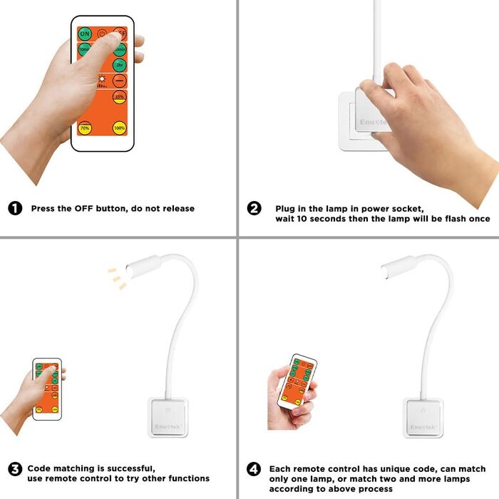 Світлодіодна розетка з можливістю затемнення Гусяча шия, приліжкова лампа Настінна сенсорна затемнена біла з вилкою та пультом дистанційного керування, 3 Вт 280 Лм нейтральне біле освітлення 4000K, 1 світлодіодна лампа та 1 пульт дистанційного керування