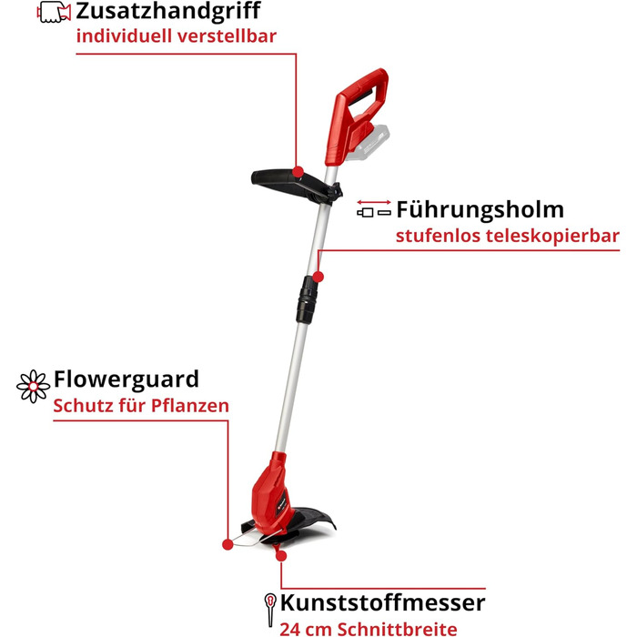 Тример для газону Einhell GC-CT 18/24 Li Solo Power X-Change (18 см, Li-Ion, ширина скошування 24 см, регульоване телескопічне кермо, в т.ч. 20 лез, Flowerguard, без акумулятора)