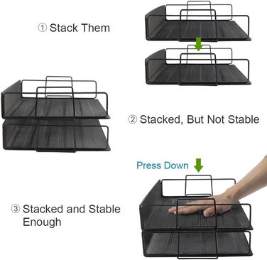 Відсіки для зберігання Qualsen Штабельований лоток для листів A4 Лоток для документів Настільний органайзер для офісу, документів, лоток для паперу, чорний (4 шт. ) 4 шари чорний